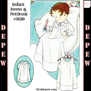 Patrón de costura vintage vestido infantil y enagua vestido de bautizo con transferencia de bordado #3120 - DESCARGA INSTANTE