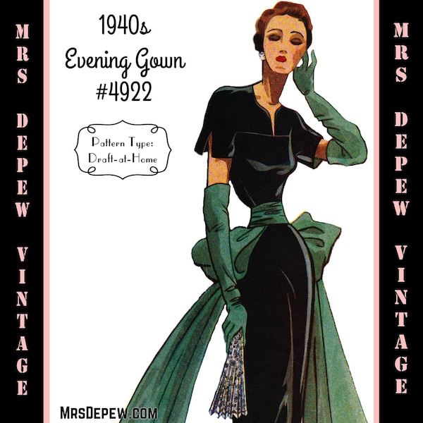 Vintage Sewing Pattern Template & Scale Rulers 1940s Cocktail or Evening Gown in Any Size - PLUS Size Included -  4922 -INSTANT DOWNLOAD-