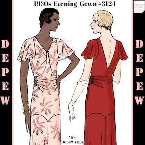 Vintage Sewing Pattern 1930s Paris Couture Designer Ladies&#39; Dress or Evening Gown #3124 by Clair Soeurs- INSTANT DOWNLOAD