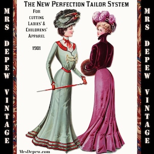 Antique 1901 The New Perfection Tailor System of Cutting Bodice & Skirt Draft Sloper Set Vintage Sewing Pattern Drafting Kit image 1