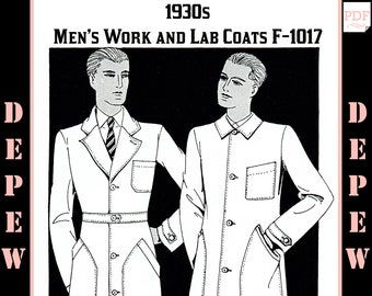 Menswear Vintage Sewing Pattern 1930s Men's Work or Lab Coat in Any Size Depew F-1017 - Plus Size -INSTANT DOWNLOAD-