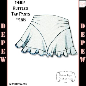 Vintage Sewing Pattern Template & Scale Rulers 1930s French Ruffled Tap Pants  Any Size- PLUS Size Included-  166 -INSTANT DOWNLOAD-