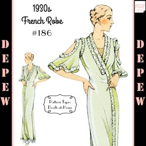 Vintage Sewing Pattern Template & Scale Rulers 1930s French Robe with Cutout Sleeves- Any Size- PLUS Size Included- 186 -INSTANT DOWNLOAD