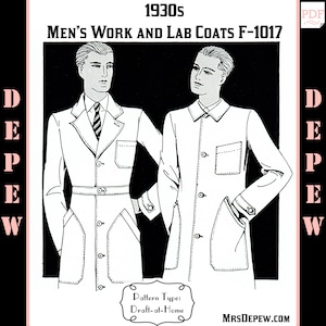 Menswear Vintage Sewing Pattern 1930s Men's Work or Lab Coat in Any Size Depew F-1017 - Plus Size -INSTANT DOWNLOAD-