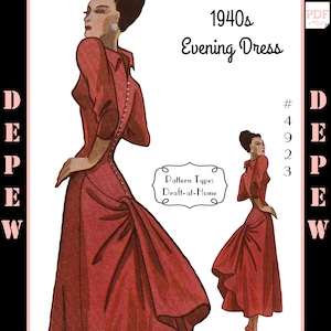 Vintage Sewing Pattern Template Scale Rulers 1940s Cocktail or Evening Gown in Any Size - PLUS Size Included - Depew 4923 -INSTANT DOWNLOAD-
