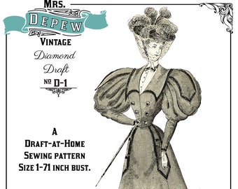 Diamond D-A-H Antique / Vintage Sewing Pattern 1890s Ladies' Costume Dress in Any Size - PLUS Size -D-1 INSTANT DOWNLOAD