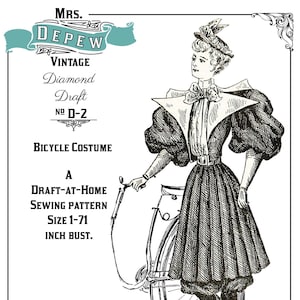 Diamond D-A-H Antique / Vintage Sewing Pattern 1890s Ladies&#39; Bicycle Costume Any Size - PLUS Size -D-2 INSTANT DOWNLOAD