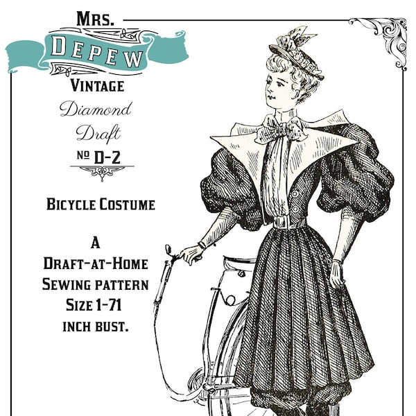 Diamant D-A-H Antik Schnittmuster 1890er Jahre Damen Fahrrad Kostüm Jede Größe - PLUS Größe -D-2 SOFORT DOWNLOAD