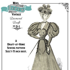 Diamond D-A-H Antique / Vintage Sewing Pattern 1890s Ladies&#39; Costume Dress in Any Size - PLUS Size -D-1 INSTANT DOWNLOAD