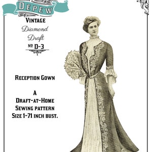 Diamond D-A-H Antique / Vintage Sewing Pattern 1900s Ladies' Reception Gown in Any Size - PLUS Size -D-3 INSTANT DOWNLOAD