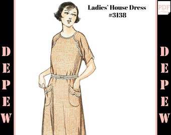 Vintage Sewing Pattern 1910s-1920s Ladies' House Dress Size 38" Bust #3138 - INSTANT DOWNLOAD
