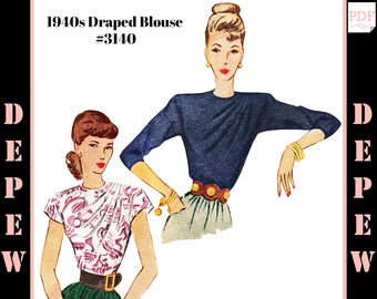 1940s Vintage Schnittmuster Damen Drapierte Bluse 82" Büste #3140 -INSTANT DOWNLOAD