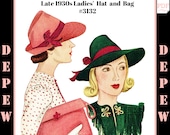 Vintage Sewing Pattern Ladies' 1930s Hat & Bag #3132