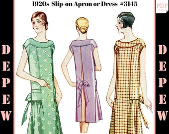 Vintage Sewing Pattern 1920s Ladies' Slip On Apron and House Dress #3145 - INSTANT DOWNLOAD