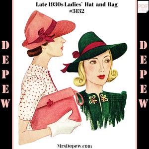 Vintage Sewing Pattern Ladies' 1930s Hat & Bag #3132 -INSTANT DOWNLOAD PDF-