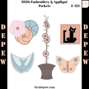 Vintage 1920s Embroidery & Appliqué Design Motifs for Dress, Apron Pockets E-123 - INSTANT DOWNLOAD