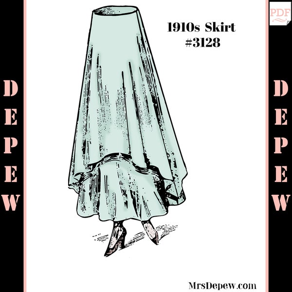 WWI Vintage Sewing Pattern 1910s Ladies' Skirt with Over skirt and Flounce #3128 Circa 1916 - INSTANT DOWNLOAD