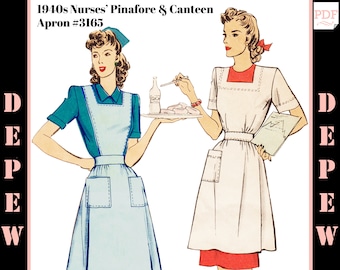 Vintage Sewing Pattern 1940s Nurses' Uniform Pinafore & Canteen Apron #3165 -INSTANT DOWNLOAD PDF