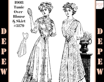 1908 Vintage Sewing Pattern 1900s Ladies' Tunic Over-blouse #3179 -INSTANT DOWNLOAD