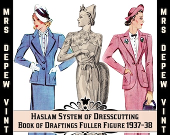 Haslam Dresscutting Book for Fuller Figures 1930s Vintage Sewing Pattern E-book with 13 Pattern Draftings