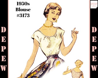 Vintage Sewing Pattern Ladies' 1940s - 1950s Blouse #3173 Multisize -INSTANT DOWNLOAD