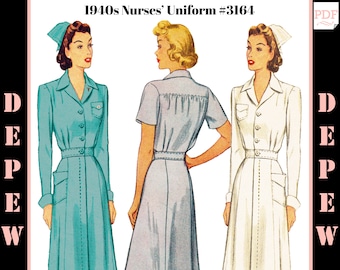 Vintage Sewing Pattern 1940s Nurses' Uniform Shirtwaist - Etsy New Zealand