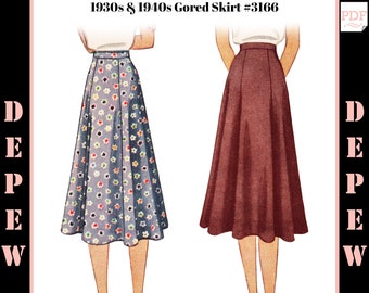 Vintage Sewing Pattern Ladies&#39; 1930s 1940s Easy to Sew Skirt 24-38” Waist #3166- Instant Download PDF