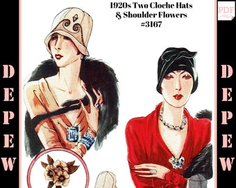 Vintage Sewing Pattern 1920s Ladies' Felt Cloche Hats & Shoulder Flowers #3167 - INSTANT DOWNLOAD PDF