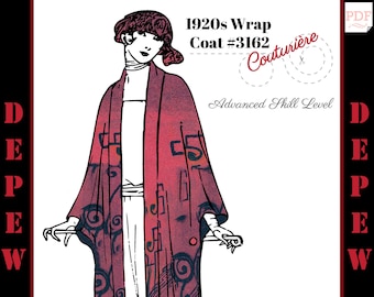 Vintage Sewing Pattern 1920s Ladies' Wrap Coat #3162 Couturière Edition -INSTANT DOWNLOAD-