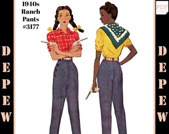 Vintage naaipatroon jaren 1940 Dames Ranch Broek Broek #3177 Multisize 24-40" Taille - INSTANT DOWNLOAD PDF