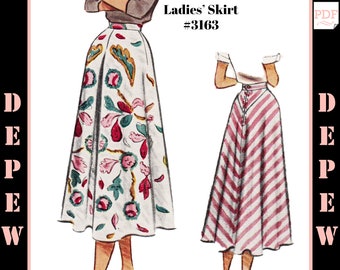 Vintage Sewing Pattern Ladies' 1940s 1950s Skirt Multisize #3163 24-38” Waist- Instant Download PDF