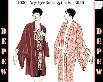 vintage Sewing Pattern Instructions 1920s Flapper Easy Negligee Robes or Coats Ebook PDF Depew 3039 -Téléchargement instantané-