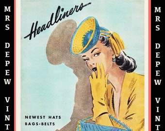 Crochet Pattern Booklet Headliners No. 215 1940s Hats, Bags, And Belts E-book -INSTANT DOWNLOAD-