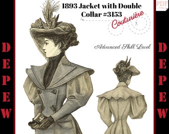 Vintage Sewing Pattern 1890s Ladies' Tight Fitting Jacket with Double Collar #3153 Couturière Edition -INSTANT DOWNLOAD-