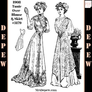 1908 Vintage Sewing Pattern 1900s Ladies' Tunic Over-blouse #3179 -INSTANT DOWNLOAD