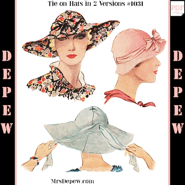 Vintage Sewing Pattern 1930's Tie On Sun Hat in Two Versions Depew 1031 -INSTANT DOWNLOAD-