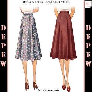 Vintage Sewing Pattern Ladies' 1930s 1940s Easy to Sew Skirt 24-38” Waist #3166- Instant Download PDF