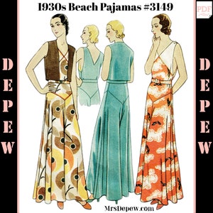 Vintage Sewing Pattern 1930s Beach Pajama Wide Leg Trouser & Bolero #3149 Mutlisize - INSTANT DOWNLOAD PDF