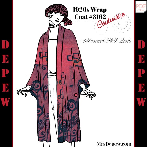 Vintage Sewing Pattern 1920s Ladies' Wrap Coat #3162 Couturière Edition -Téléchargement instantané-