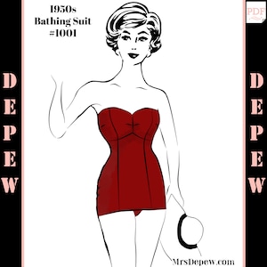 Vintage Sewing Pattern 1950s One Piece Bathing Suit Depew 1001 -INSTANT DOWNLOAD-