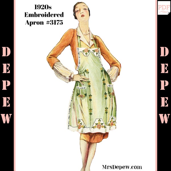 Vintage Sewing Pattern 1920s Ladies' Embroidered Contrast Apron #3175 - INSTANT DOWNLOAD