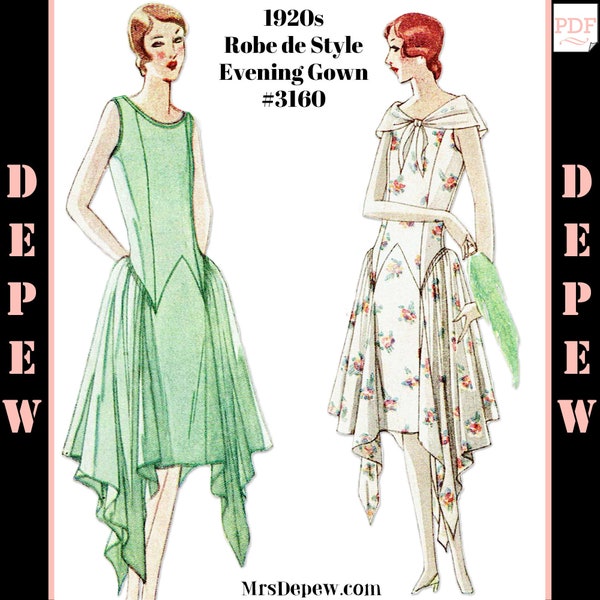 Vintage Sewing Pattern Ladies' 1920s Robe de Style Brisac Couture Dress #3160 Multisize - INSTANT DOWNLOAD PDF