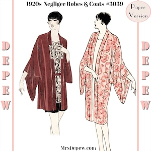 Vintage Sewing Pattern Instructions 1920s Flapper Easy Negligee Robes Ebook Depew 3039 -PAPER VERSION-