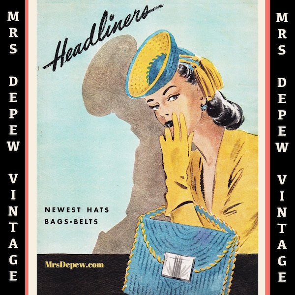Crochet Pattern Booklet Headliners No. 215 1940s Hats, Bags, And Belts E-book -Téléchargement instantané-