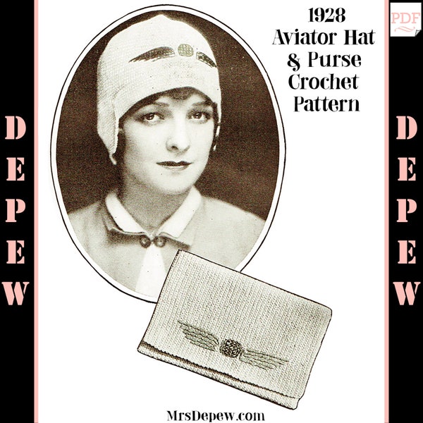 Vintage Crochet Pattern 1920s Aviator Hat and Purse Pattern -INSTANT DOWNLOAD PDF-