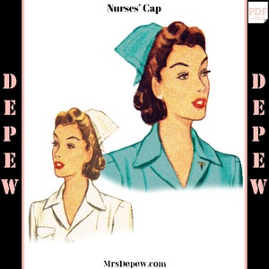 Vintage Sewing Pattern Ladies&#39; 1940s Nurses&#39; Cap Hat -INSTANT DOWNLOAD PDF-
