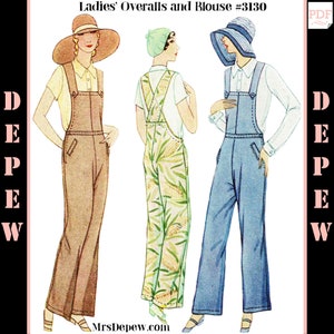 Vintage Sewing Pattern Ladies' 1920s - 1930s Overalls  and Blouse Set #3130 - INSTANT DOWNLOAD