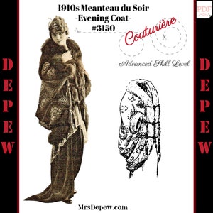 Vintage Sewing Pattern 1910s Ladies&#39; French Evening Coat Depew #3150 Couturière Edition -INSTANT DOWNLOAD-