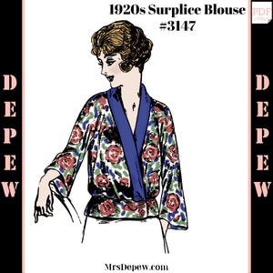 Vintage Sewing Pattern 1920s Ladies' Surplice Wrap Blouse #3147 - INSTANT DOWNLOAD