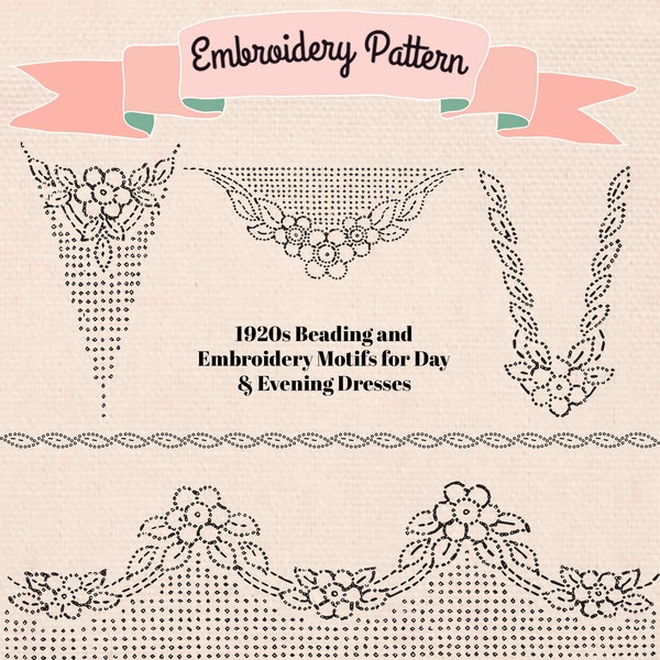 Vintage Style Embroidery & Beading Design Motifs for Flowers, Leaves, Borders E108 - INSTANT DOWNLOAD